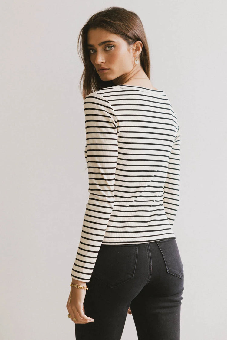 Striped knit top in cream 