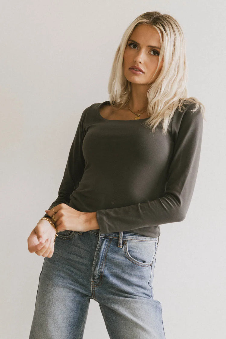 Long sleeves top in charcoal 