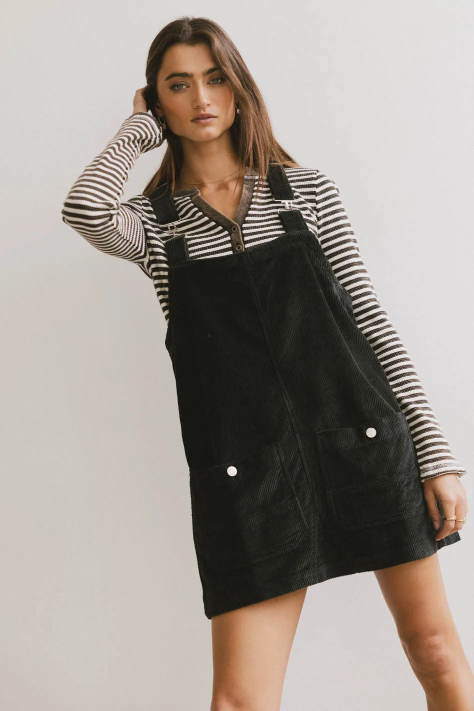 Reid Corduroy Overall Dress in Black - FINAL SALE Reid Corduroy Overall Dress in Black - FINAL SALE