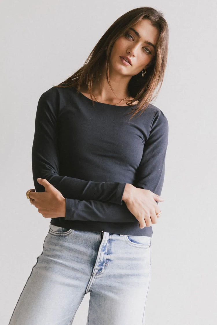 Knit top in charcoal 