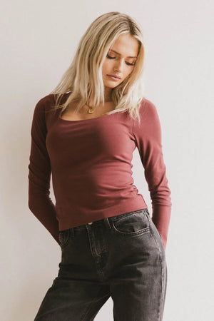 Polly Scoop Neck Top in Berry