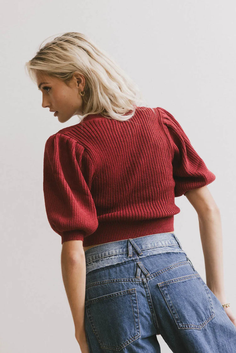 Ribbed basic top in burgundy 