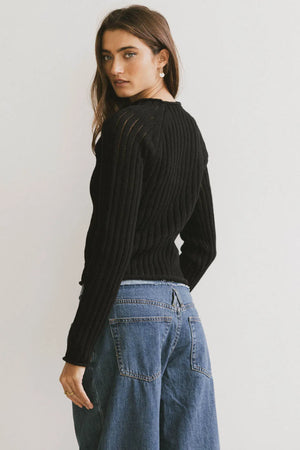 Ruby Striped Sheer Sweater in Black