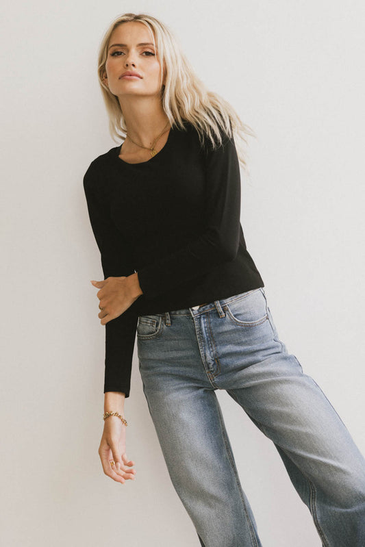 black round neck top with long sleeves