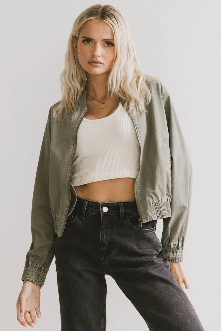 Zip up jacket in olive 