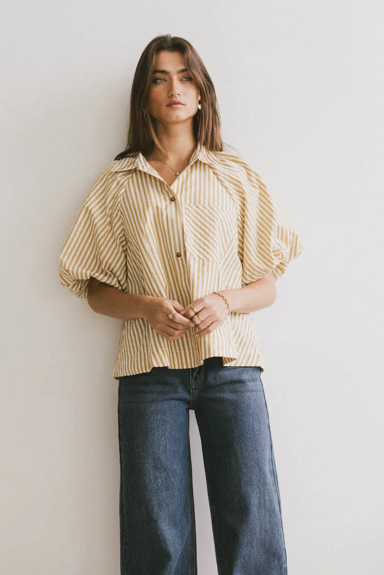 Button up blouse in mustard 