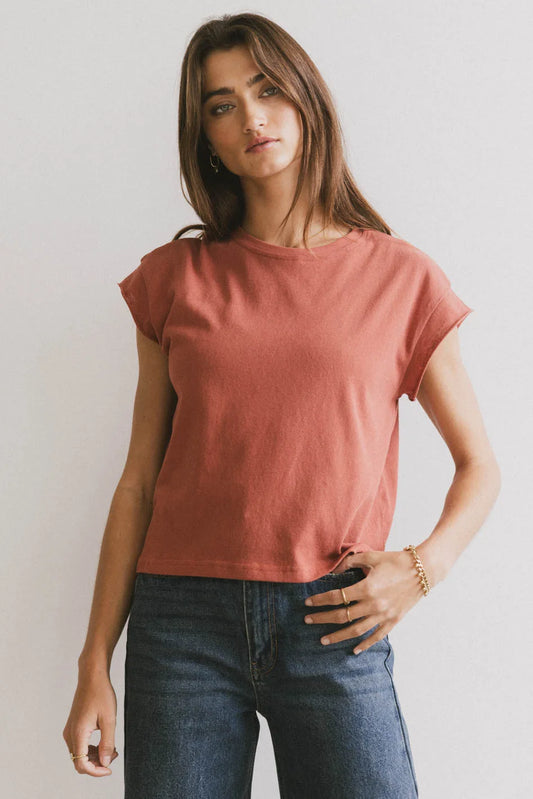 Round neck top in brick 