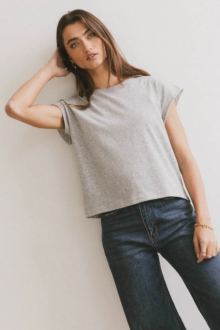 Round neck top in grey 