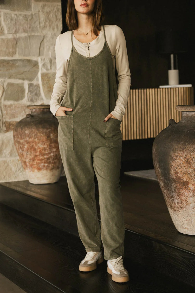 Knit overall in olive 