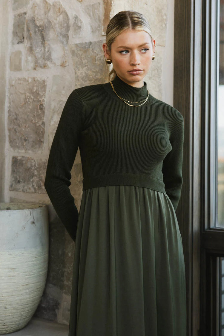 Ribbed top dress in olive 