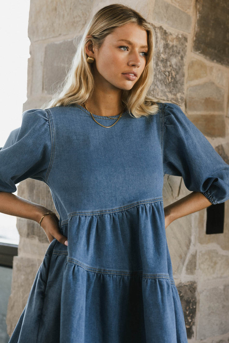 puff sleeve denim dress