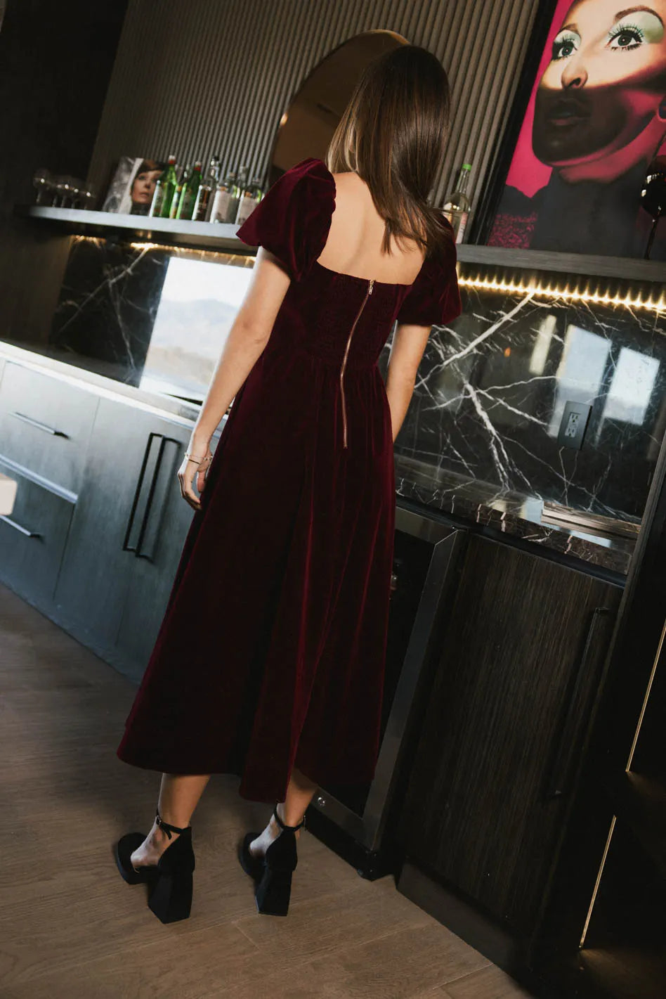 Burgundy velvet midi dress online