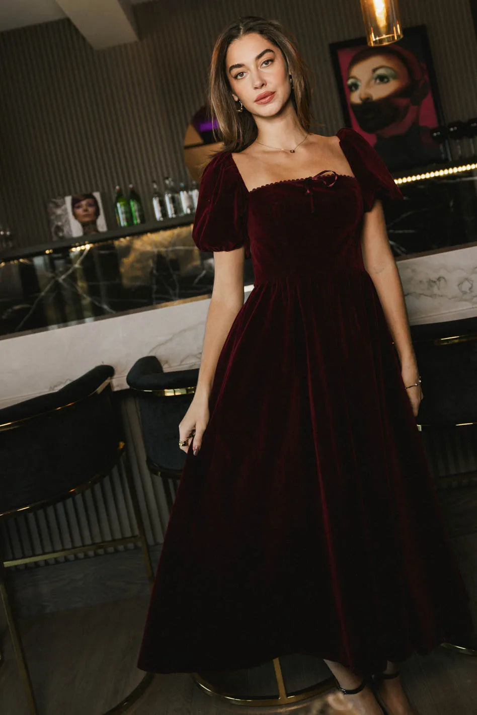 sachin and babi light blue dress Burgundy Velvet Dress – De Castro Moda LLC main image 1