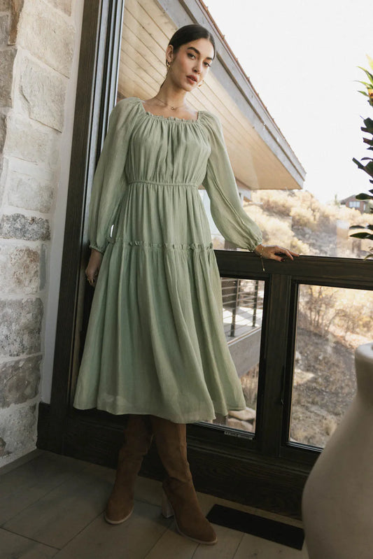 Tiered dress in sage 