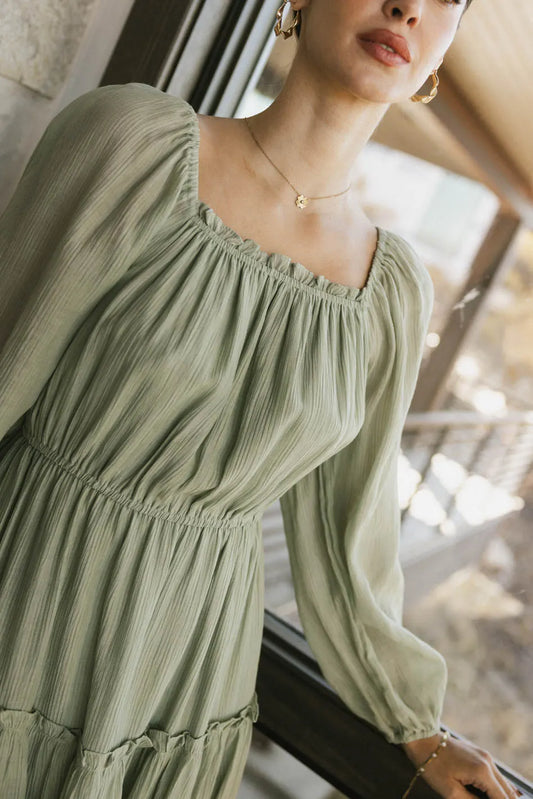 Square neck dress in sage 