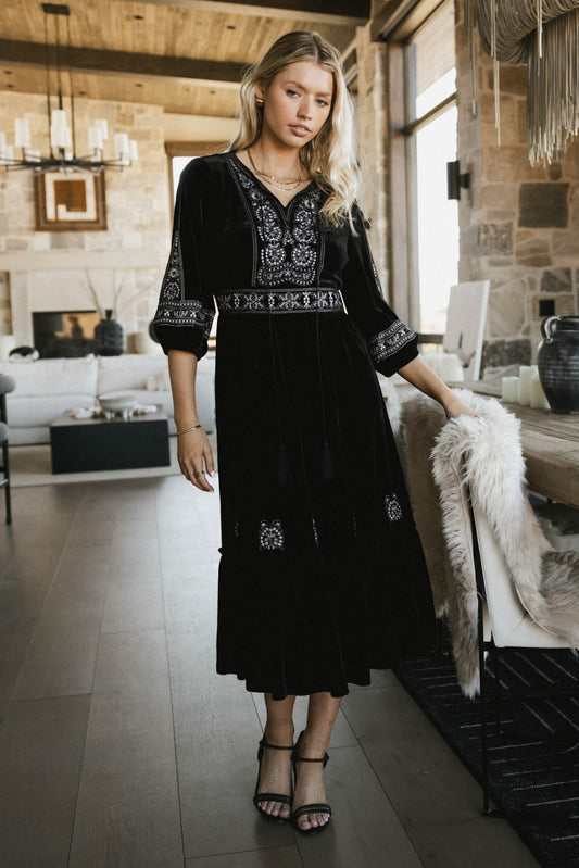 black and white embroidered dress