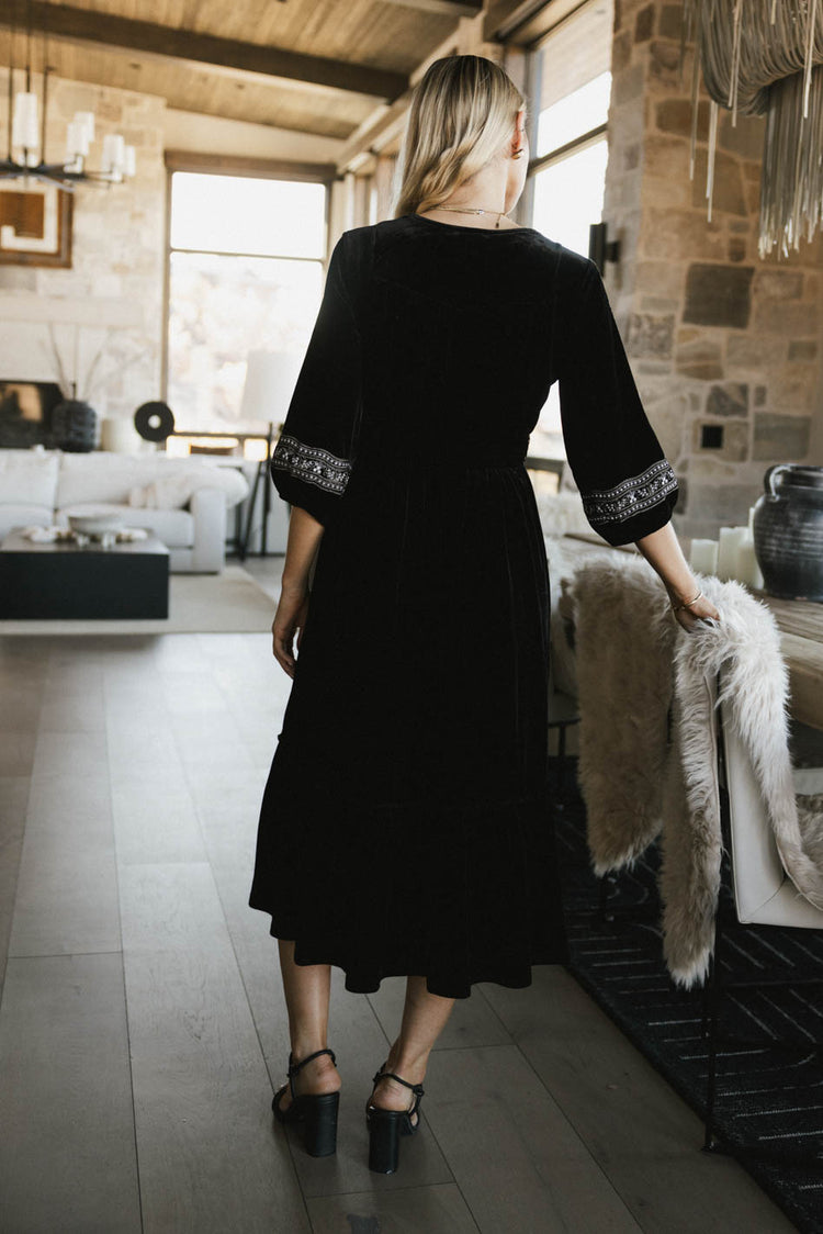 black velvet midi dress