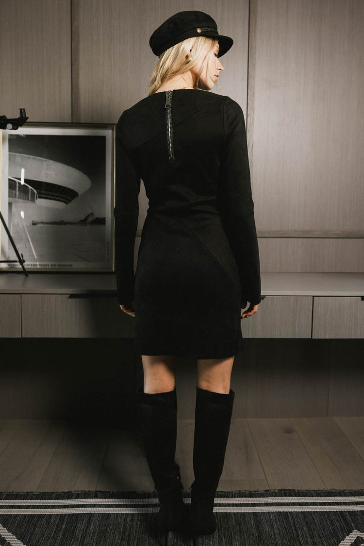 black long sleeve suede dress