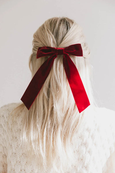 Long Tail Velvet Bow in Burgundy FINAL SALE