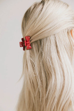 Mini Bow Claw Clip in Red