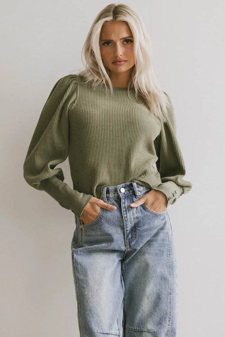 Round neck top in olive 