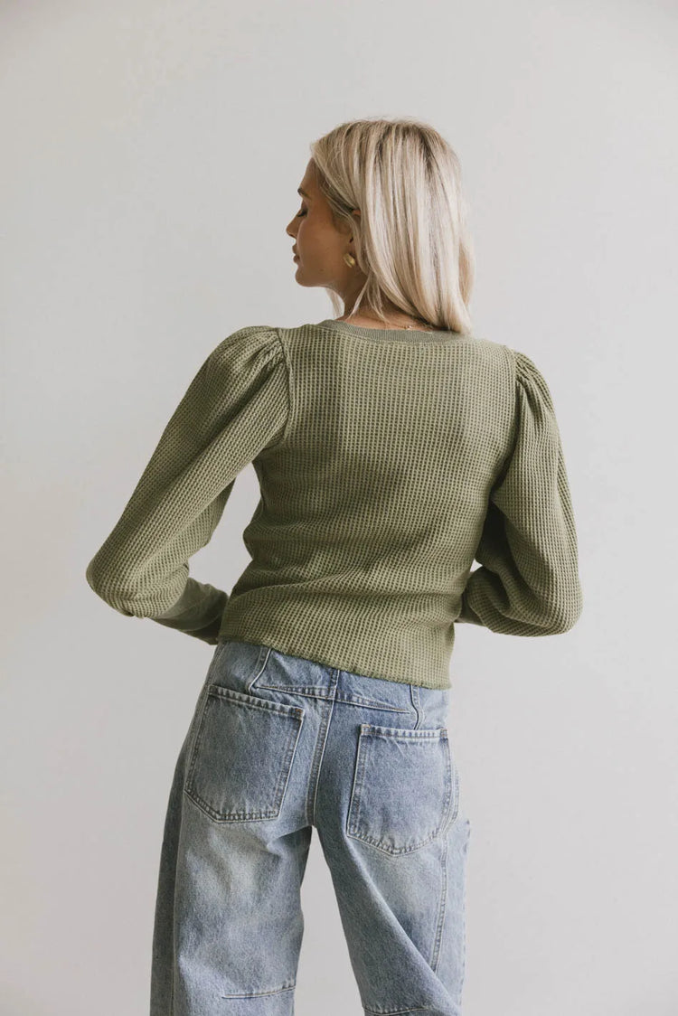 Plain color top in olive 