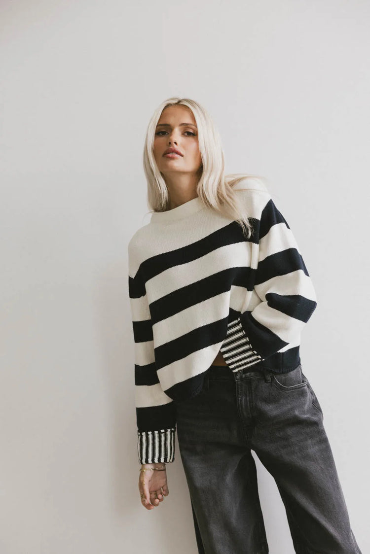 Knit striped sweater in black 