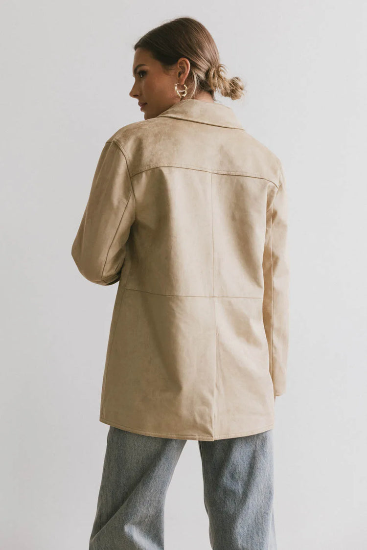 Plain color suede jacket in tan 