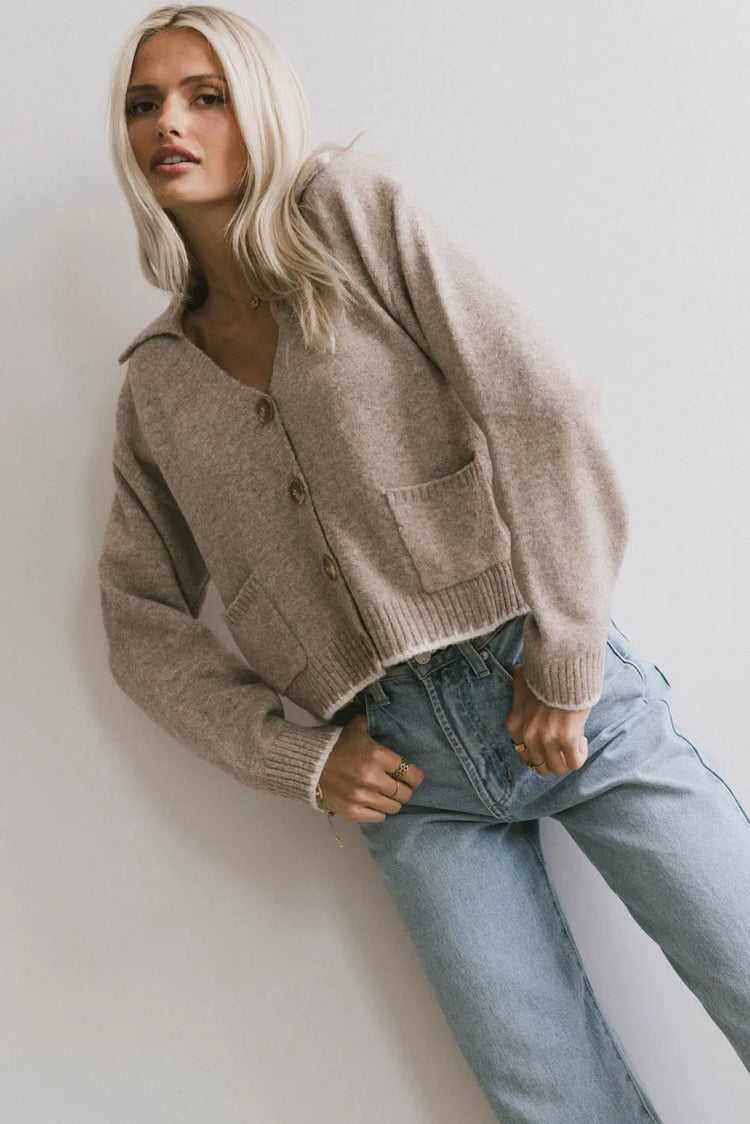 Long sleeves sweater top in natural 