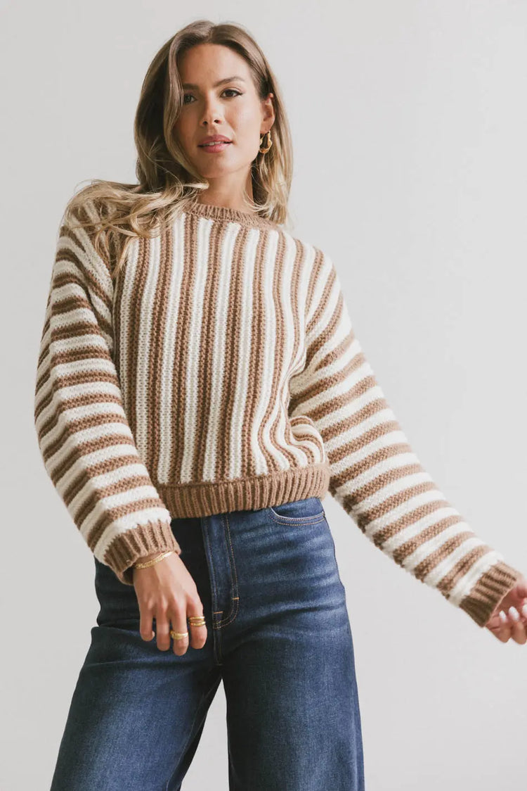 Striped long sleeves top in mocha 