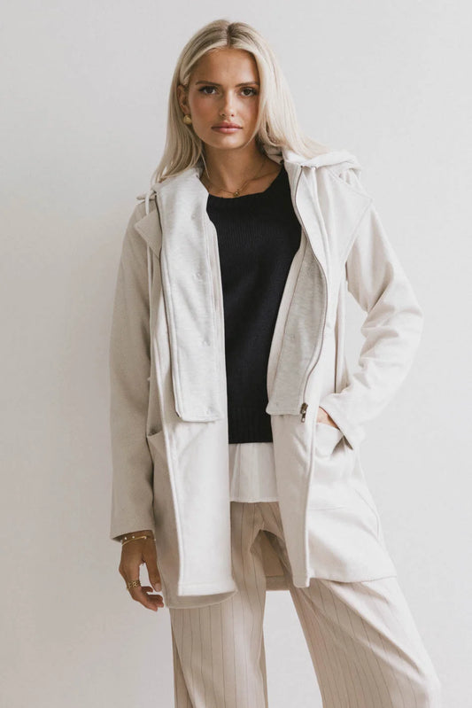 Zip up trench coat in oatmeal 