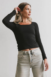 Long sleeves basic top in black 