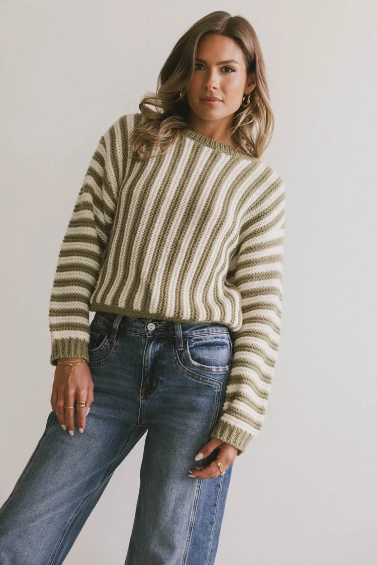 Striped sweater in moss