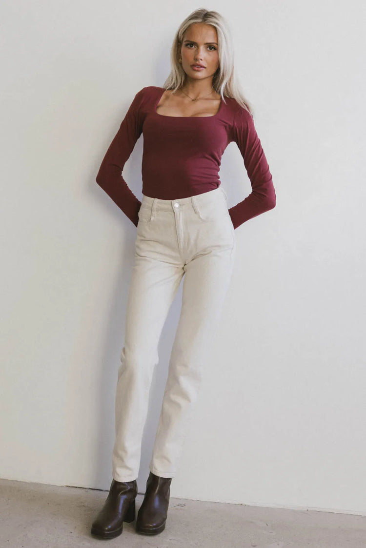 Square neck top in wine 