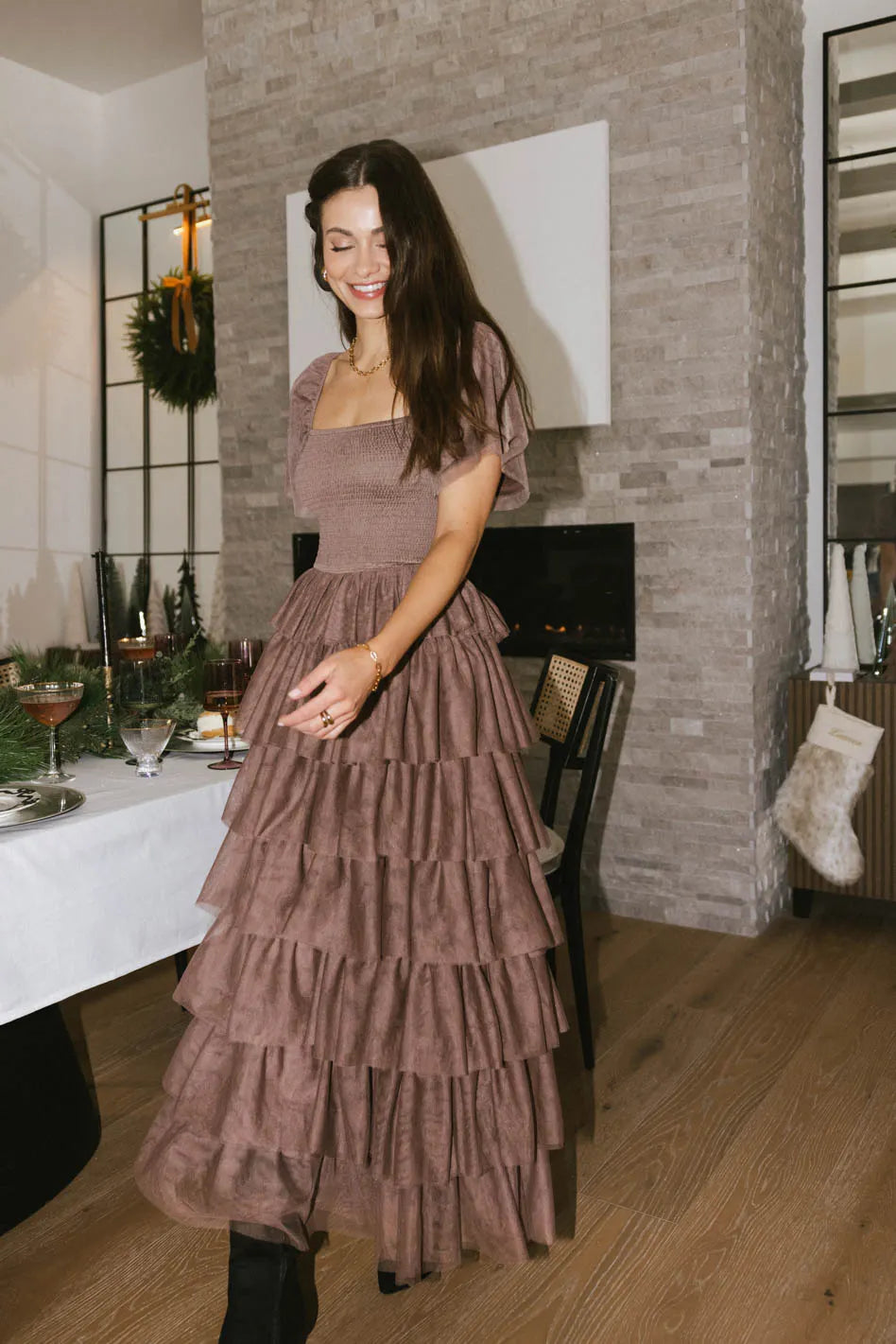 Mia Tulle Maxi Dress in Mocha - FINAL SALE