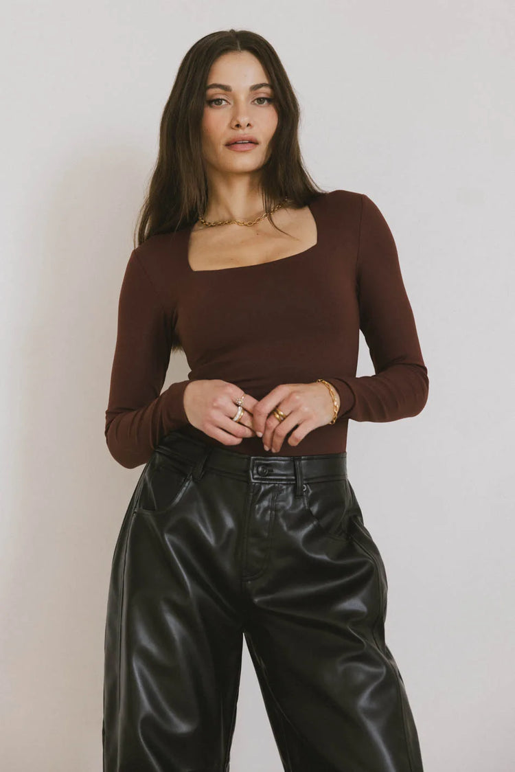 Long sleeves top in redbrown 