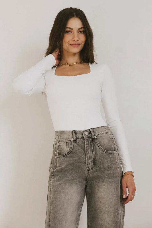 Square neck top in white 