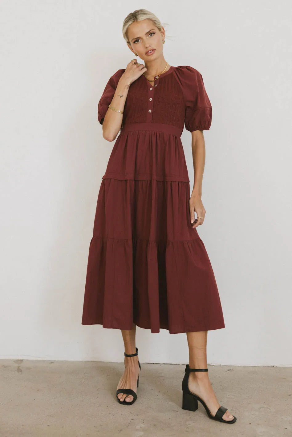 Leandra Midi Dress in Burgundy - FINAL SALE Leandra Midi Dress in Burgundy - FINAL SALE
