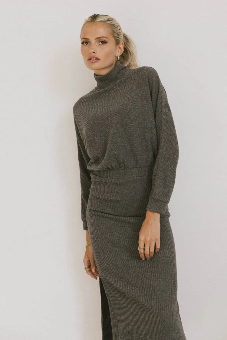 Mock neck dress in charcoal 