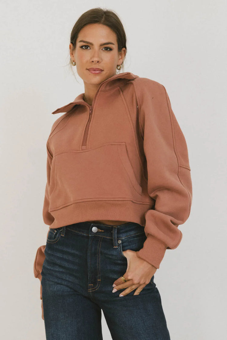 Half zip sweater in brick 