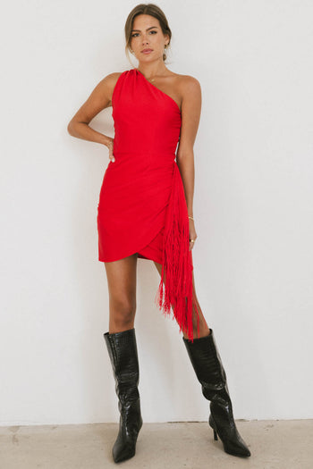 FRINGE DETAIL RED DRESS