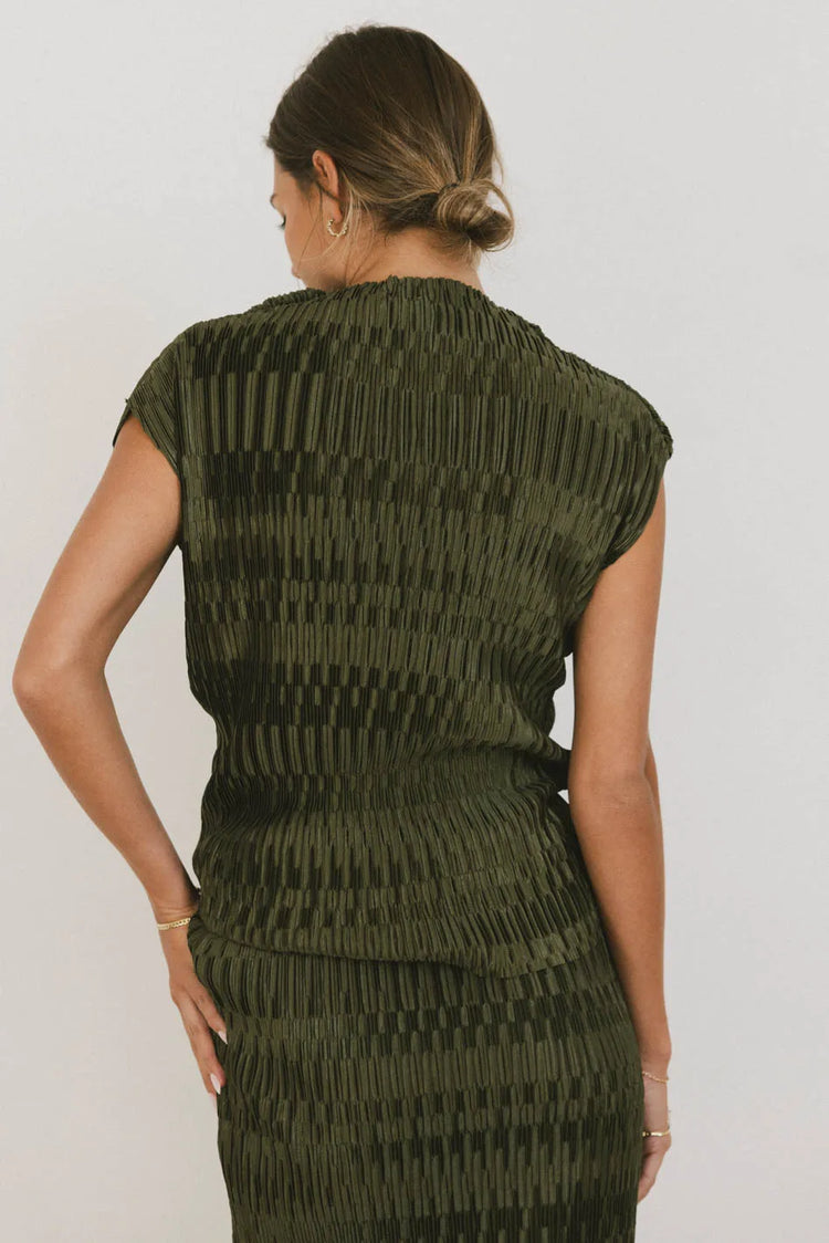 Plain color textured top in olive 