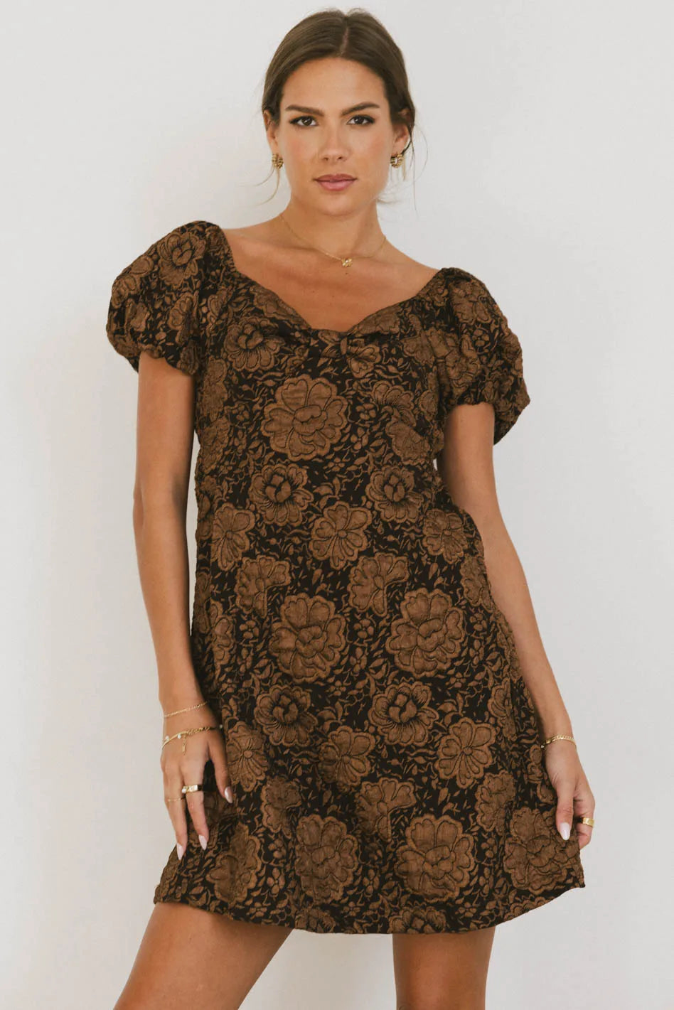 Darcella Floral Mini Dress in Brown - FINAL SALE Darcella Floral Mini Dress in Brown - FINAL SALE
