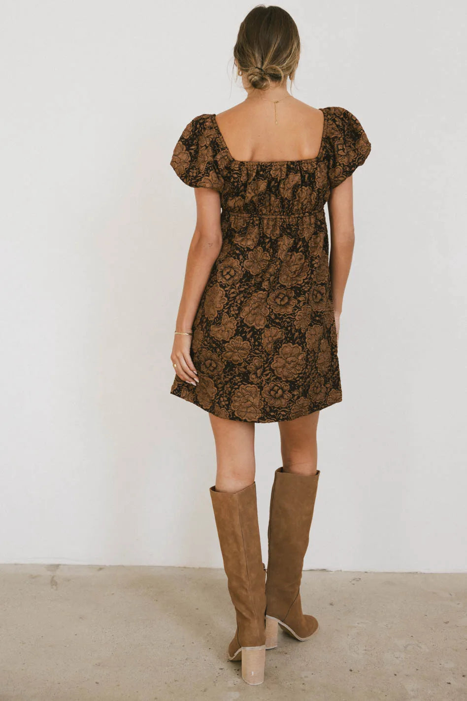 Darcella Floral Mini Dress in Brown Darcella Floral Mini Dress in Brown