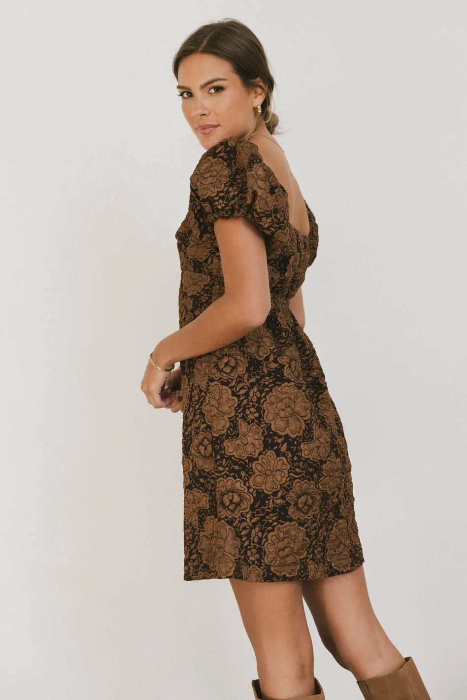 Darcella Floral Mini Dress in Brown - FINAL SALE Darcella Floral Mini Dress in Brown - FINAL SALE