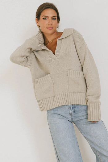 Collared neck top in taupe 