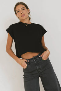 Round neck top in black 