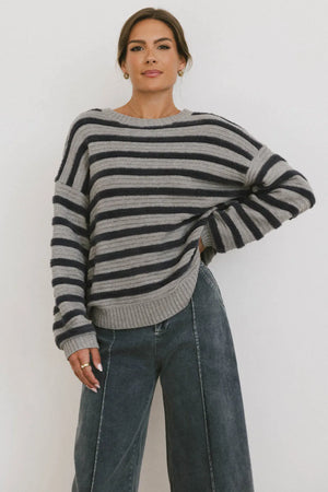 Azuline Striped Sweater in Grey