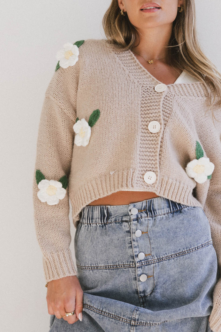 floral taupe cardigan