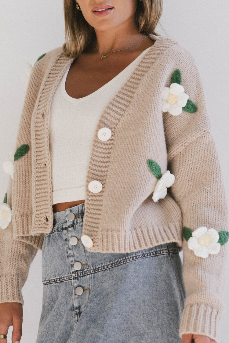 knit cardigan with 3d flowers